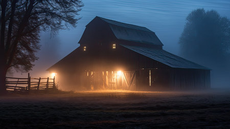 evening barn with lightsの素材