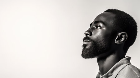contemplative african american man light backgroundの素材