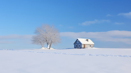 nestled small house blue skyの素材