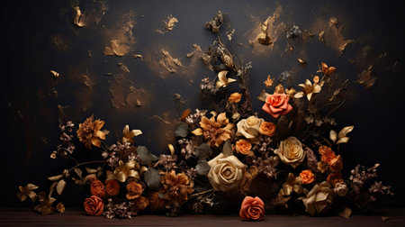 flowers dark gold backgroundの素材