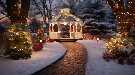 garden outside holiday lightingの素材