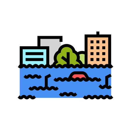 flooded street disaster color icon vector illustrationのイラスト素材