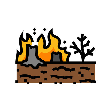scorched earth wildfire disaster color icon vector illustrationのイラスト素材