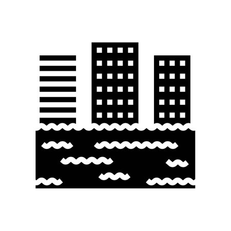 flooded building disaster glyph icon vector illustrationのイラスト素材