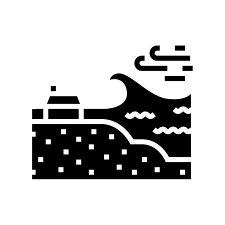 storm surge flooding hurricane disaster glyph icon vector illustrationのイラスト素材