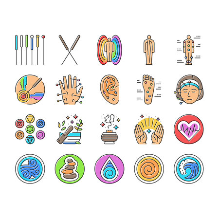 acupuncture massage therapy icons set vectorのイラスト素材