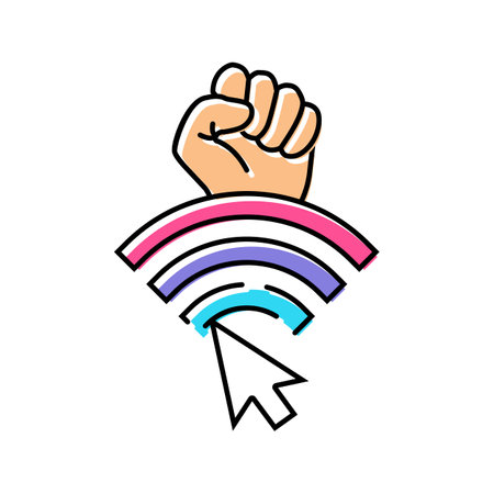 hacktivism cyberpunk color icon vector illustrationのイラスト素材