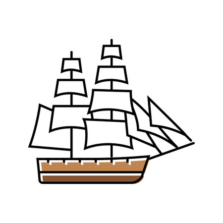 brigantine ancient ship color icon vector illustration