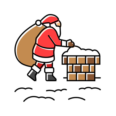 santa claus on a rooftop color icon vector illustrationのイラスト素材