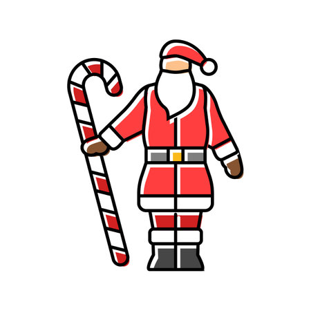 santa claus holding a candy cane color icon vector illustrationのイラスト素材
