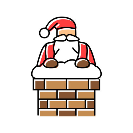 santa claus in a chimney color icon vector illustrationのイラスト素材
