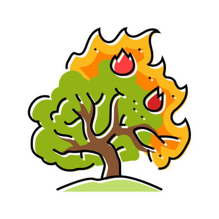 burning bush wildfire disaster color icon vector illustrationのイラスト素材