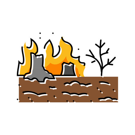 scorched earth wildfire disaster color icon vector illustrationのイラスト素材