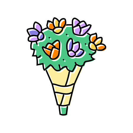 hand tied bouquet flower color icon vector illustrationのイラスト素材