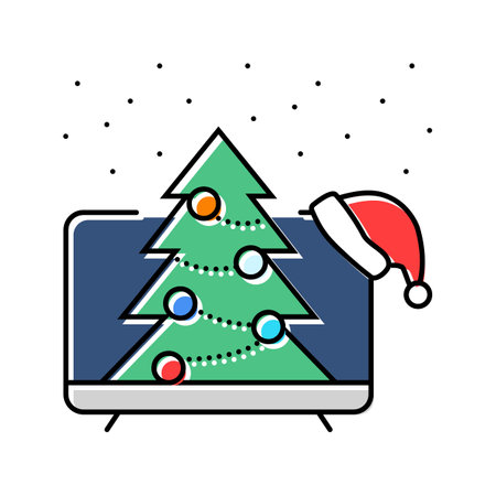 watching holiday movies color icon vector illustrationのイラスト素材