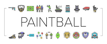 paintball game player team icons set vectorのイラスト素材