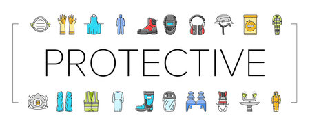ppe protective safety kit icons set vectorのイラスト素材