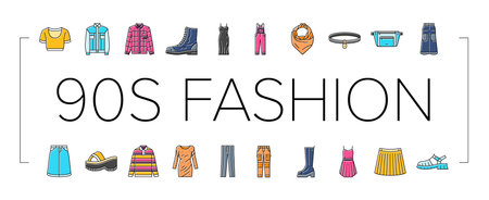 90s vintage fashion retro 80s icons set vectorのイラスト素材