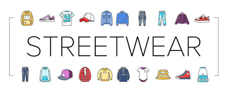 streetwear cloth fashion urban icons set vectorのイラスト素材