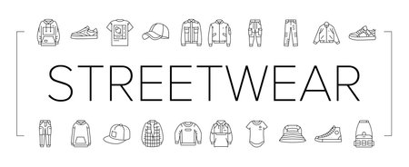 streetwear cloth fashion urban icons set vectorのイラスト素材