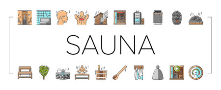 sauna bath spa relax steam room icons set vectorのイラスト素材