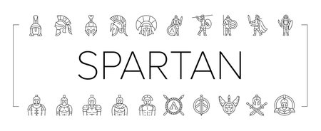 spartan warrior helmet roman icons set vectorのイラスト素材