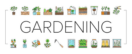 urban gardening agriculture green icons set vectorのイラスト素材