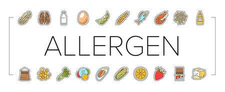allergen product food free icons set vectorのイラスト素材