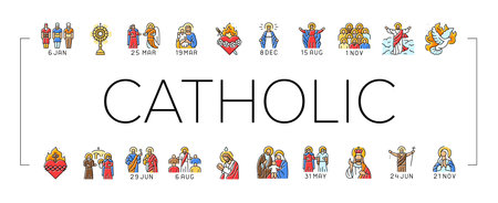 catholic holidays church easter icons set vectorのイラスト素材