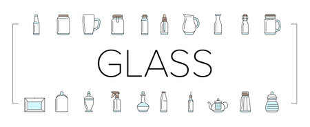 glass packaging bottle product icons set vectorのイラスト素材