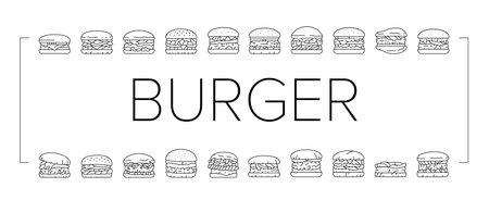 burger food hamburger bun icons set vectorのイラスト素材
