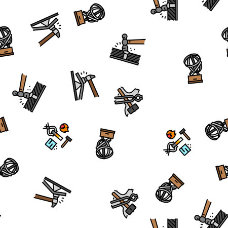 blacksmith forge anvil hammer seamless pattern vectorのイラスト素材
