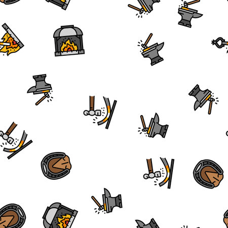 blacksmith forge anvil hammer seamless pattern vectorのイラスト素材