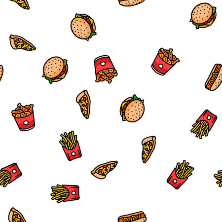 fast food burger hamburger pizza seamless pattern vectorのイラスト素材
