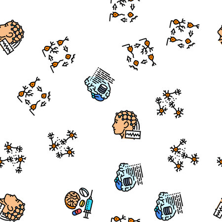 neuroscience brain neurology seamless pattern vectorのイラスト素材