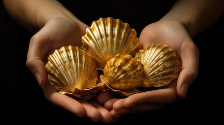 hands gold seashellsの素材