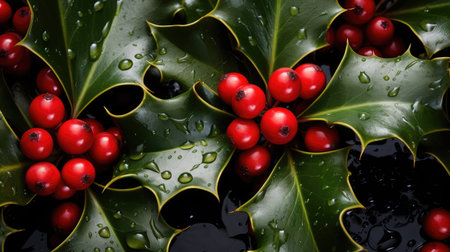 up holly leaves and berriesの素材