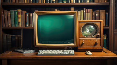 classic computer monitor on deskの素材