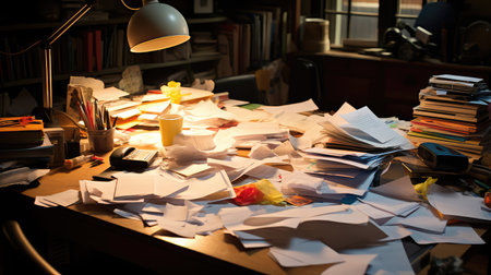 post desk top with paperの素材