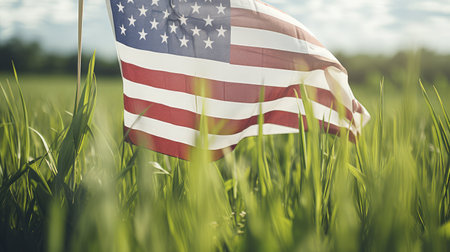 grass white american flag backgroundの素材
