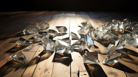 light broken glass on floorの素材