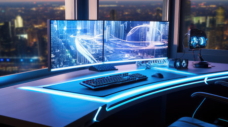 tech desktop computer front deskの素材