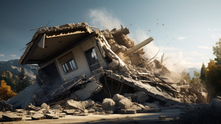 roof earthquake damage houseの素材