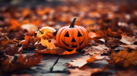 orange halloween leavesの素材