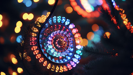 elegant christmas lights on christmas treeの素材