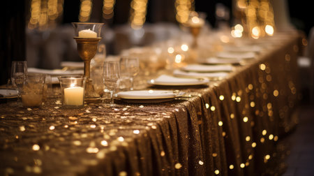 elegance gold confetti on tableの素材