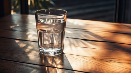 sunlight glass of water on tableの素材