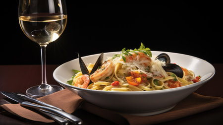 clams pasta glass of wineの素材