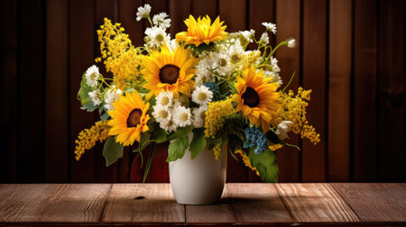 daisies table top with flowersの素材