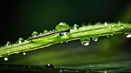 photography water droplet on leafの素材